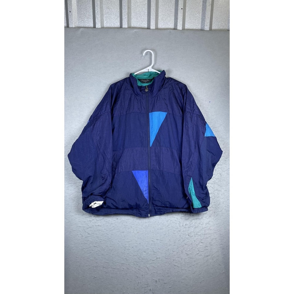 Vintage Christian Dior Jacket Mens Medium Blue Windbreaker Full Zip 90s